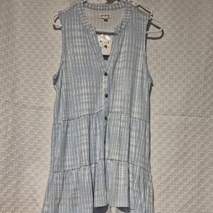 NWT Wonderly Women's Large Blue Sleeveless Tiered Blouse